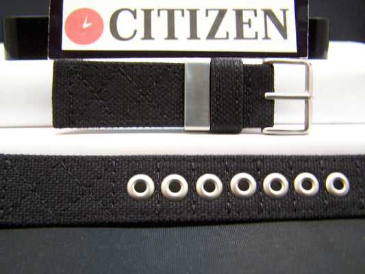 Citizen Watchband BM6400 21mm Black Thick Stitched Fabric With Metal Eyelets