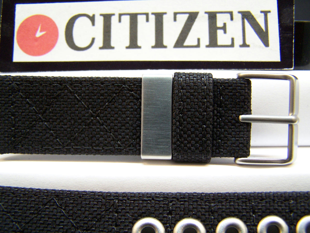 Citizen Watchband BM6400 21mm Black Thick Stitched Fabric With Metal Eyelets