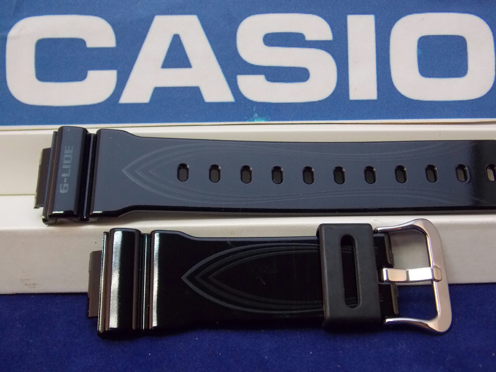 Casio watchband GLX-5600 G-Lide Shiny Black Resin w/Graphics. . Watchband