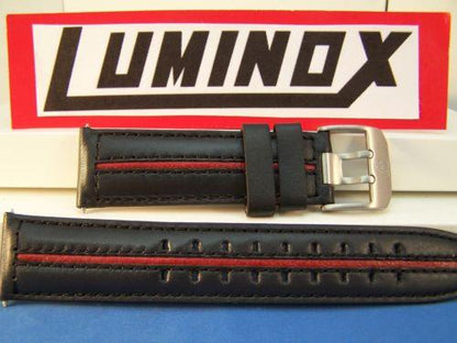 Luminox Watchband F-22Raptor 24mm Padded Leather Strap w/Red Center Strip