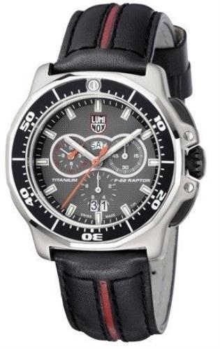 Luminox Watchband F-22Raptor 24mm Padded Leather Strap w/Red Center Strip