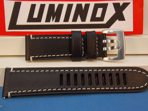 Luminox WatchBand Series 1800,Black Leather w/White Stitch For Model 1809, 23mm