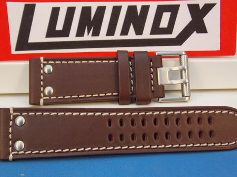 Luminox WatchBand 1880 Series Brown Leather Steel Buckle w/White Stitching.