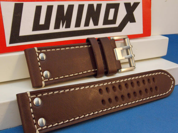 Luminox WatchBand 1880 Series Brown Leather Steel Buckle w/White Stitching.