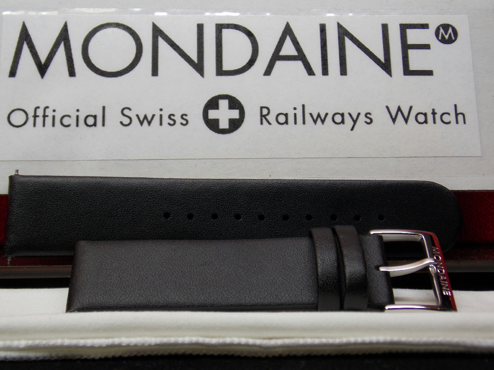 Mondaine Swiss Railways Watch Band FE16220 20Q.20mm Wide Men Black Leather Strap