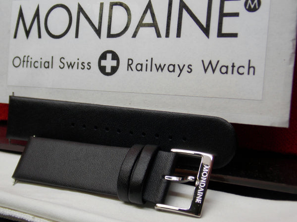 Mondaine Swiss Railways Watch Band FE16220 20Q.20mm Wide Men Black Leather Strap