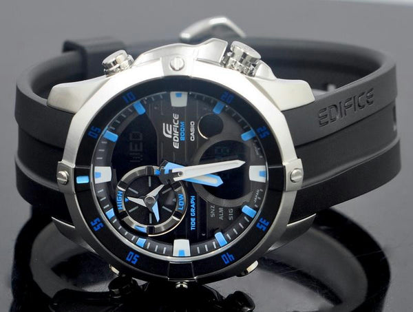 Casio watchband EMA-100 Edifice Black Resin  for  Mens Tide Graph