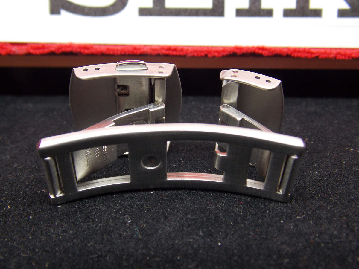 Seiko Watch Parts 17mm Push Button Butterfly Deployment Buckle All Steel W/Pins