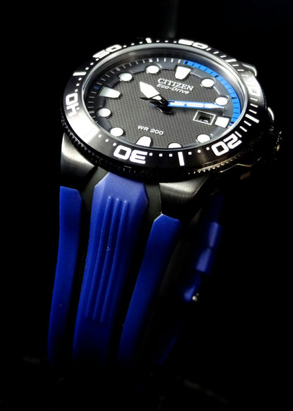 Citizen Watchband BN0097 -02H Blue Rubber Strap Eco Drive WR-200 Watchband