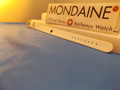 Mondaine watchband White One Piece 14mm WideLeather Loop Thru  w/Logo Bkle