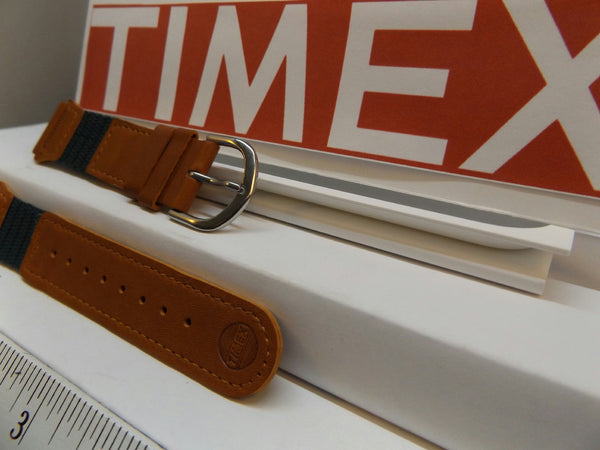 Timex watchband 19mm Brn/Teal Leather/Nylon Indiglo Expedition .Watchband
