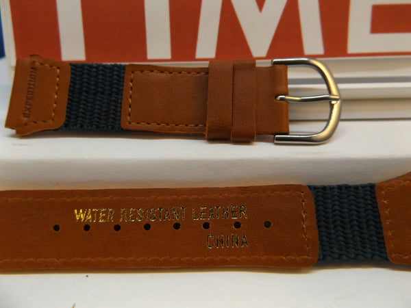Timex watchband 19mm Brn/Teal Leather/Nylon Indiglo Expedition .Watchband
