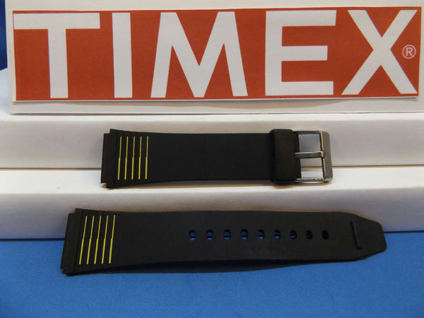 Timex watchband 19mm Black:Yellow Stripes Mans Resin Sport . Watchband