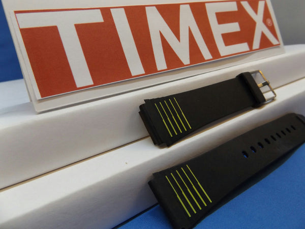 Timex watchband 19mm Black:Yellow Stripes Mans Resin Sport . Watchband