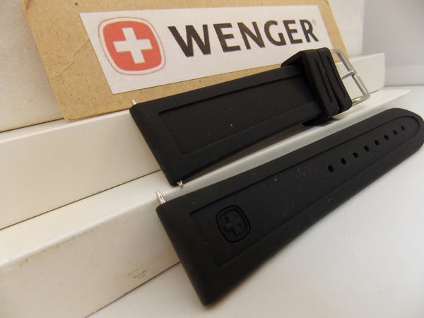 Wenger Watchband 22mm Silicone Rubber Divers Sports Strap Black w/Logo Buckle