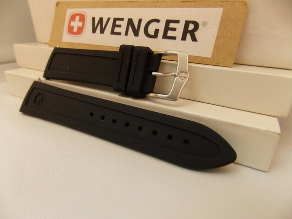 Wenger Watchband 22mm Silicone Rubber Divers Sports Strap Black w/Logo Buckle