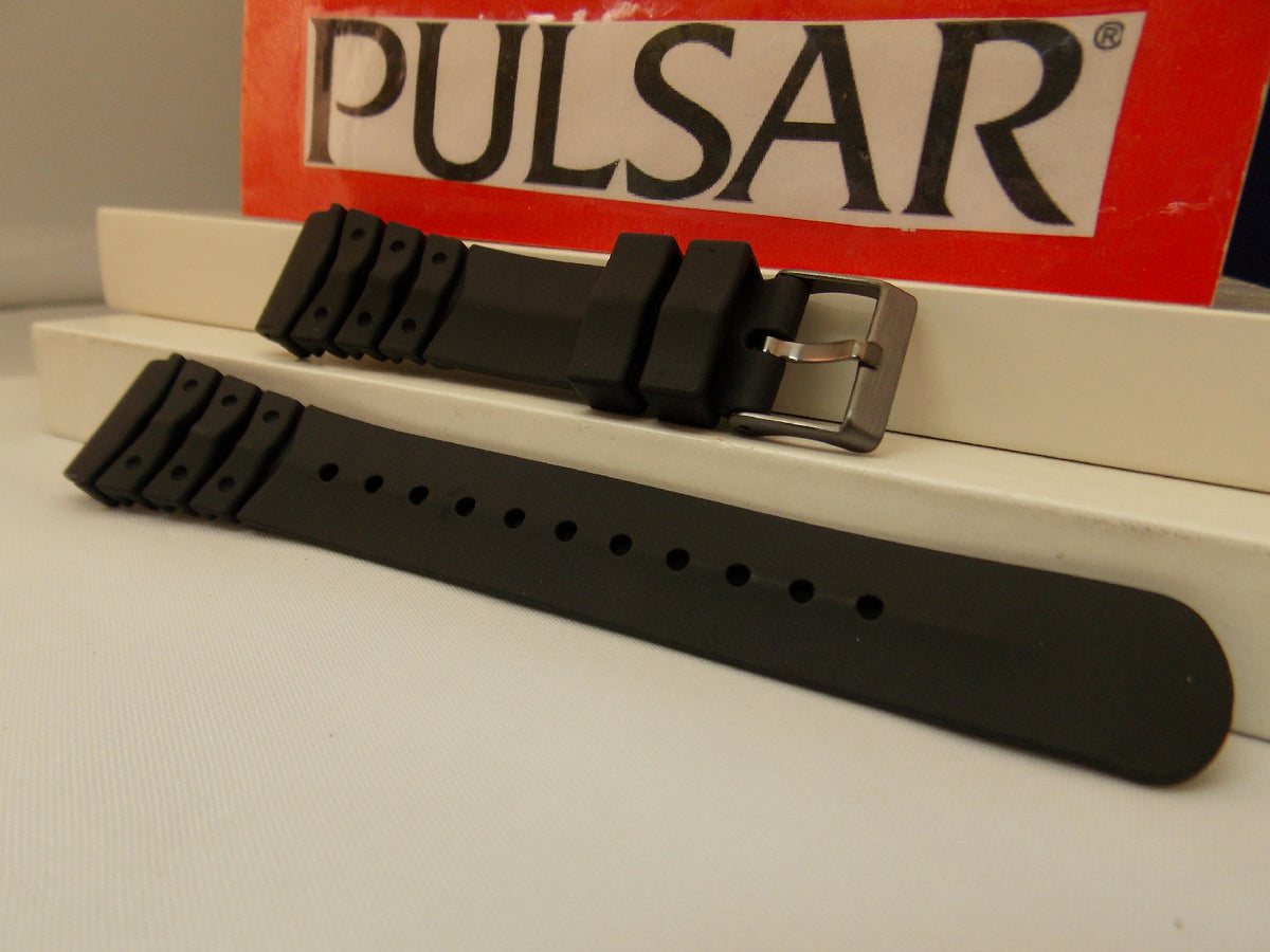 Pulsar watchband PW3003 20mm Black Resin Divers Style . Watchband.