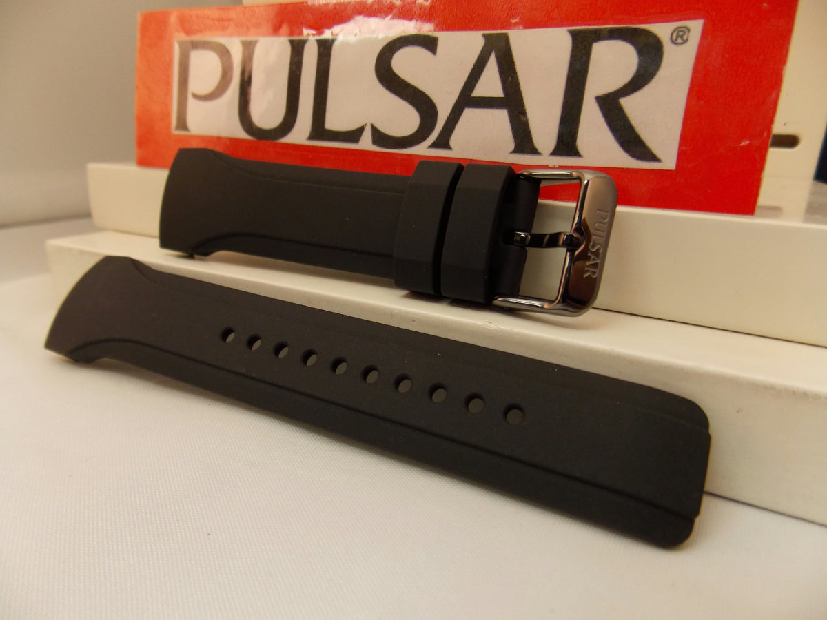 Pulsar watchband PS9099 Curved End Black Resin . Watchband.
