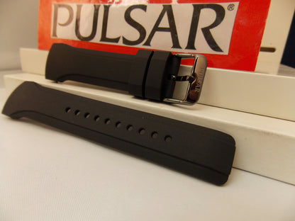 Pulsar watchband PS9099 Curved End Black Resin . Watchband.