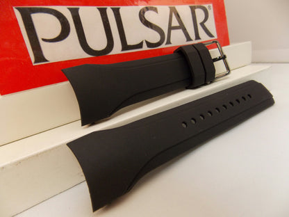 Pulsar watchband PS9099 Curved End Black Resin . Watchband.
