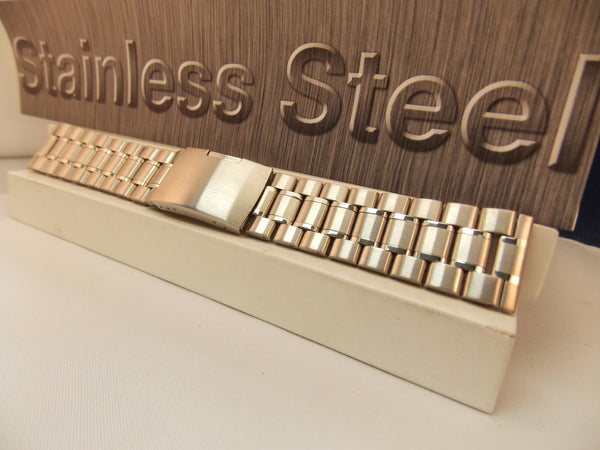 Steel Watchband/Bracelet 22mm Heavy Solid Linked w/Push Button Buckle.