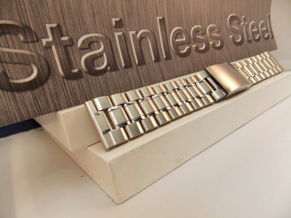 Steel Watchband/Bracelet 22mm Heavy Solid Linked w/Push Button Buckle.