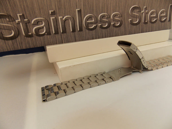 Steel Watchband/Bracelet 22mm Heavy Solid Linked w/Push Button Buckle.