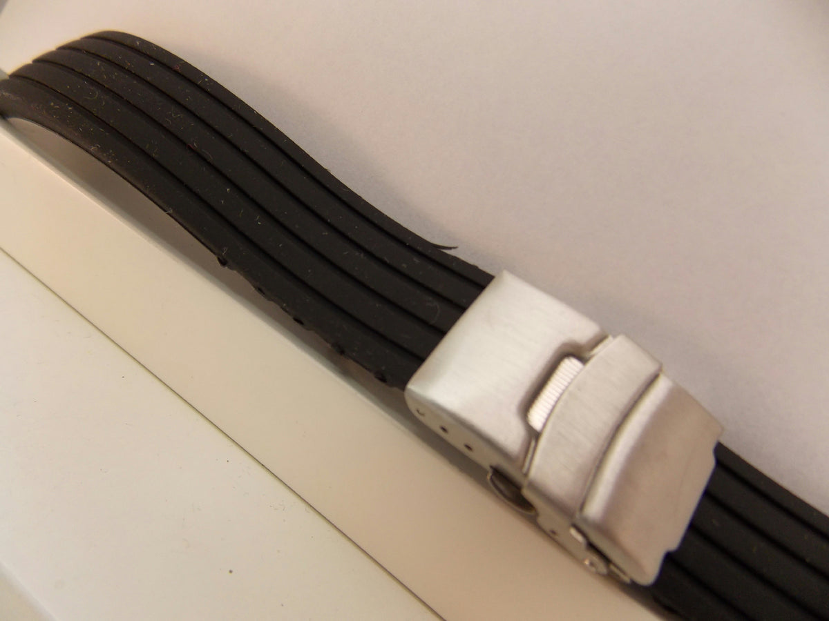 Sportband 20mm Black Silicone Resin.Deployment Push Button Buckle W/Spring Bars