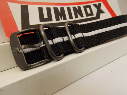 Luminox Watchband Regimental Stripe.Black/White 23mm w/ Gun Metal Hardware.