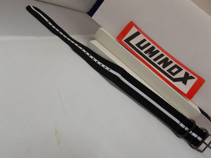 Luminox Watchband Regimental Stripe.Black/White 23mm w/ Gun Metal Hardware.