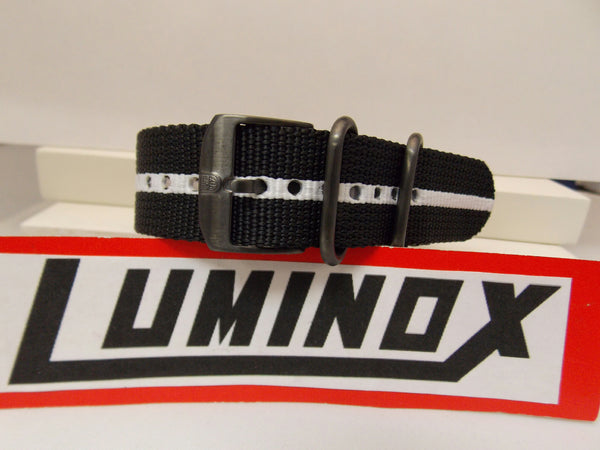 Luminox Watchband Regimental Stripe.Black/White 23mm w/ Gun Metal Hardware.