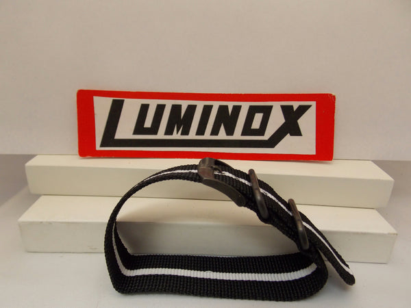 Luminox Watchband Regimental Stripe.Black/White 23mm w/ Gun Metal Hardware.