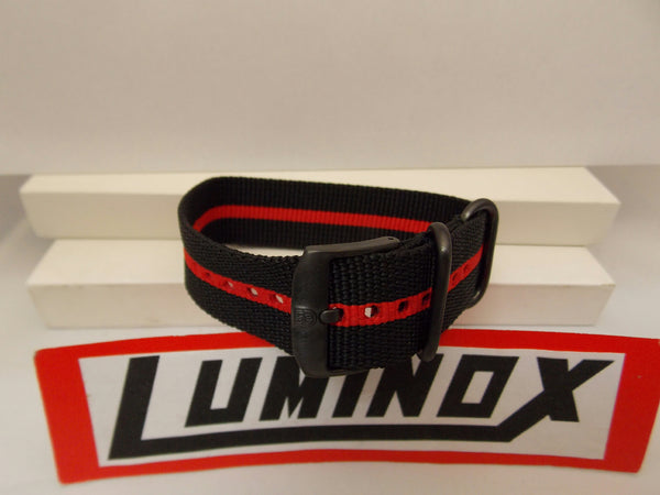 Luminox Watchband.Regimental Stripe.Black and Red 23mm w/ Gun Metal Hardware