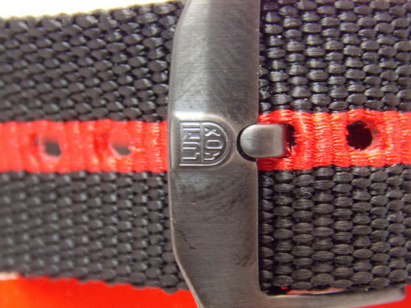 Luminox Watchband.Regimental Stripe.Black and Red 23mm w/ Gun Metal Hardware