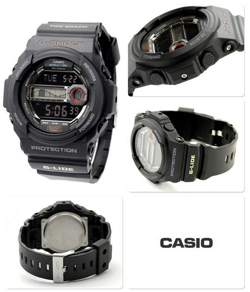 Casio watchband GLX-150 -1 G-Lide Tide Graph Black Rubber . Watchband