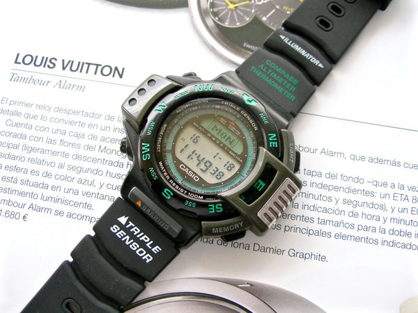 Casio watchband ATC-1000 Triple Sensor Pro Trek Blk  w/Green Wht Graphics