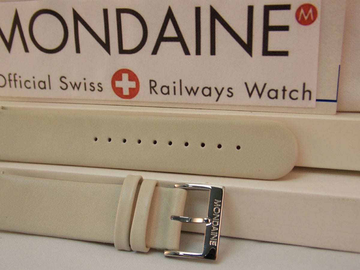 Mondaine Swiss Railways watchband 20mm Cream/Bone/Creme Leather  w/Pins