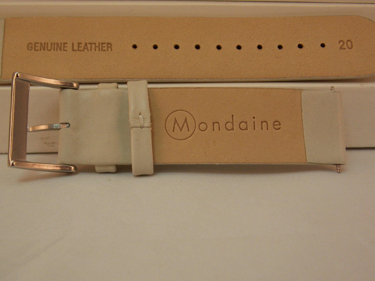Mondaine Swiss Railways watchband 20mm Cream/Bone/Creme Leather  w/Pins
