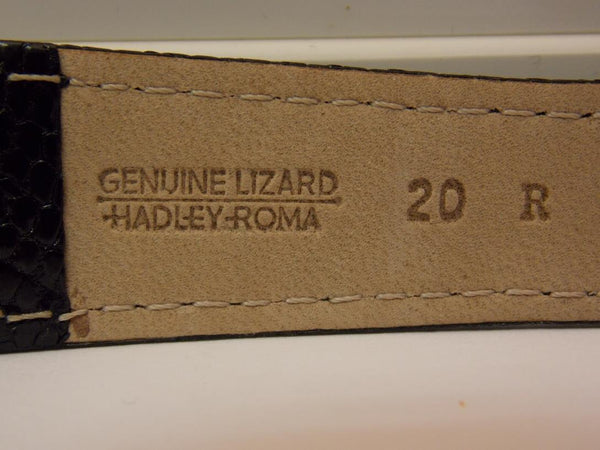 Hadley Roma Watchband A: 20mm Black Genuine Lizard Skin w/Butterfly Fold Buckle.