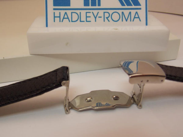 Hadley Roma Watchband A: 20mm Black Genuine Lizard Skin w/Butterfly Fold Buckle.