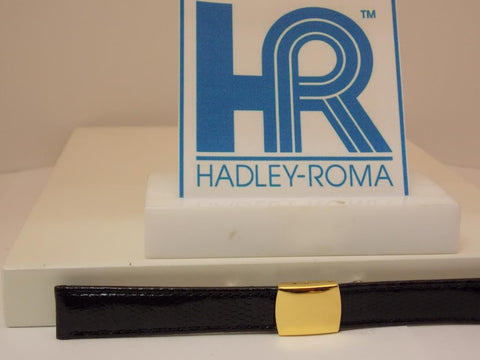 Hadley Roma Watchband 12mm Lds Blk Genuine Lizard w/Butterfly Gold ToneBuckle.