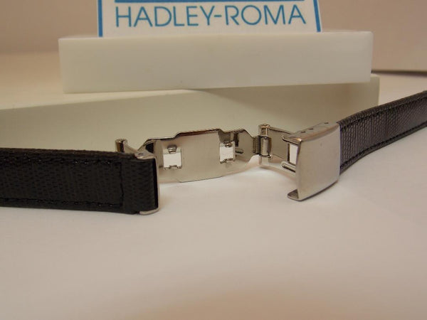 Hadley Roma Watchband A: 12mm Ladies Blk Genuine Lizard  w/Butterfly Fold Buckle