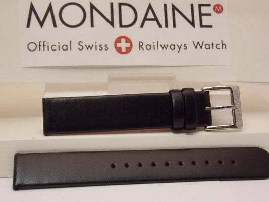 Mondaine Swiss Railways watchband FE3116.21Q 16mm Black Leather  Red Back