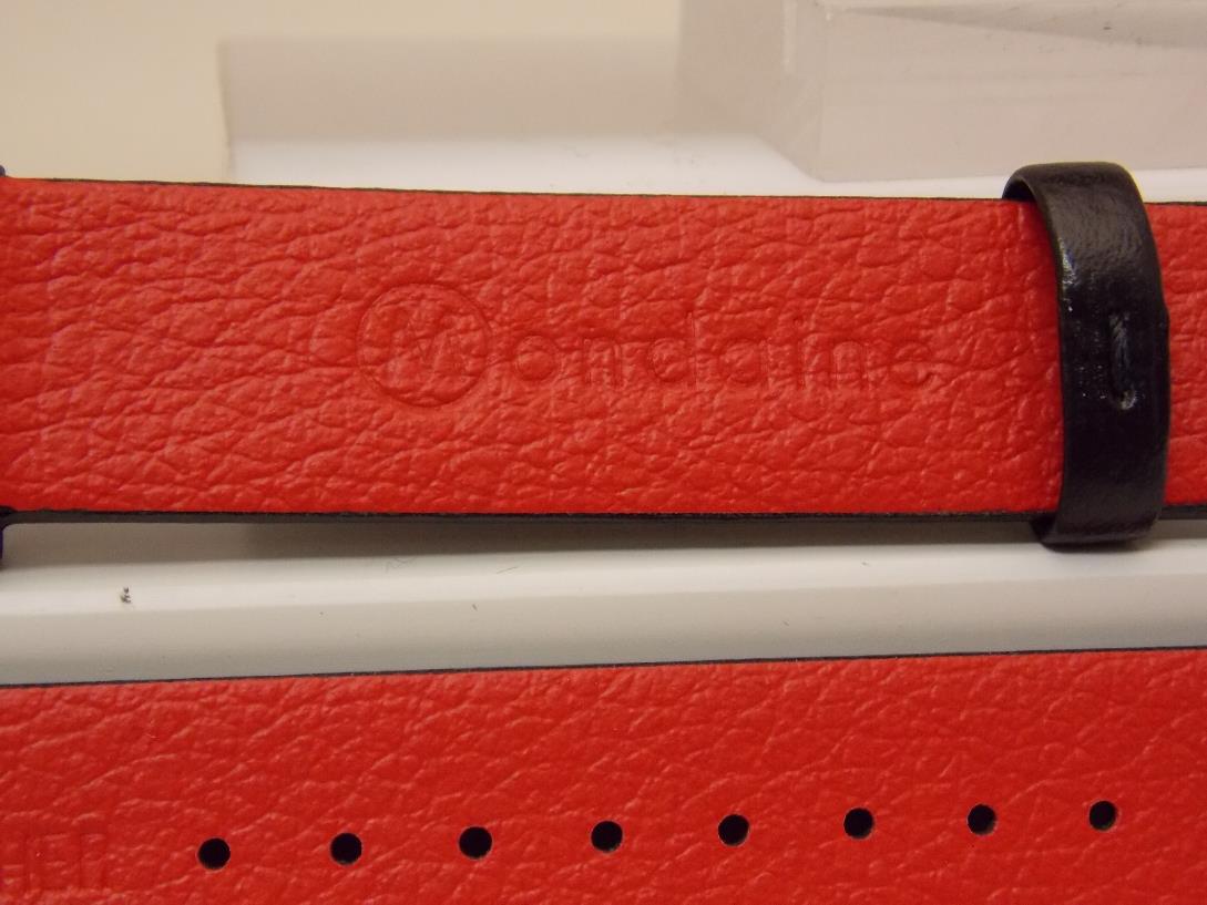 Mondaine Swiss Railways watchband FE3116.21Q 16mm Black Leather  Red Back
