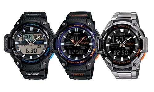 Casio Watchband SGW-450H-1A Black Resin Strap Green/White Altimeter Barometer