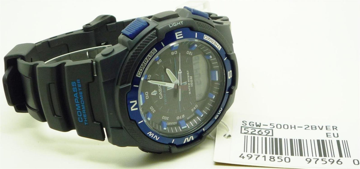 Casio Watchband SGW-500 -2 Blue Graphics Black.Compass Thermometer Twin Sensor