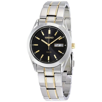 Seiko Watch SNE047 Mens Solar Day/Date. Two Tone Bracelet. Steel w/Glass Crystal