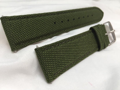 Wenger watchband 22mm Green Fabric/Leather. Military Style Back Plate # 0341.10