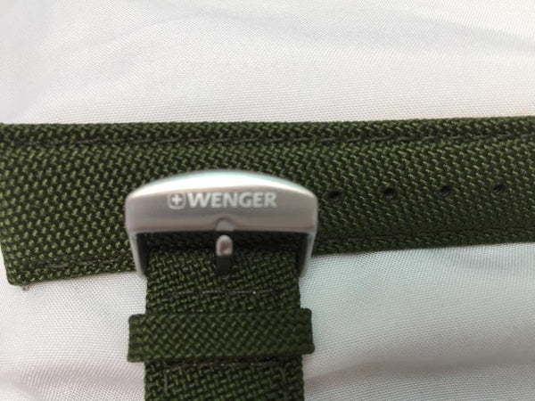 Wenger watchband 22mm Green Fabric/Leather. Military Style Back Plate # 0341.10