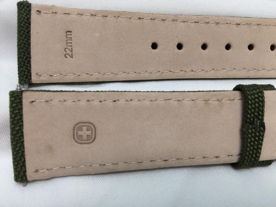 Wenger watchband 22mm Green Fabric/Leather. Military Style Back Plate # 0341.10
